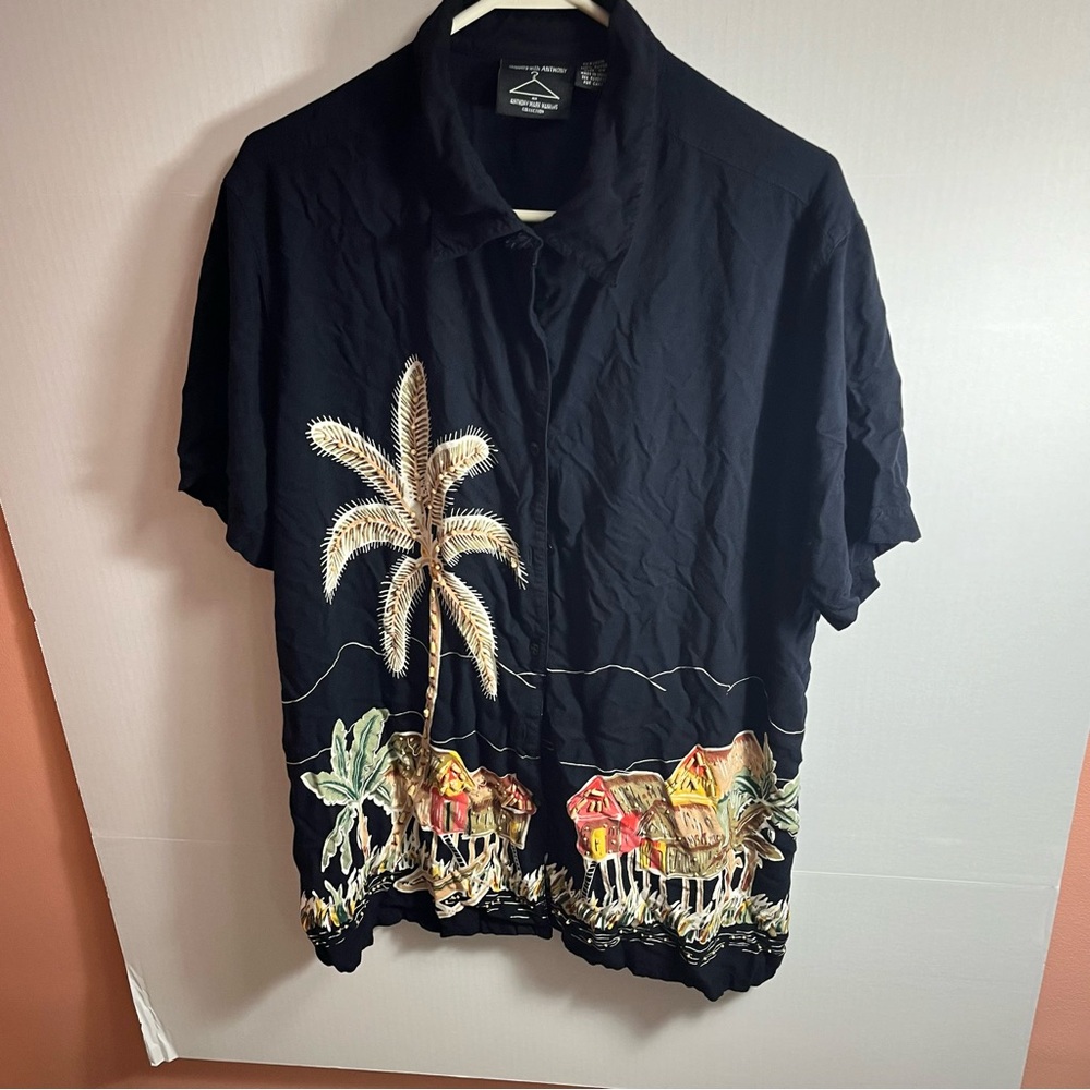 Vintage Anthony Mark Hankins Button Down Hawaiian Shirt Tropical Beach